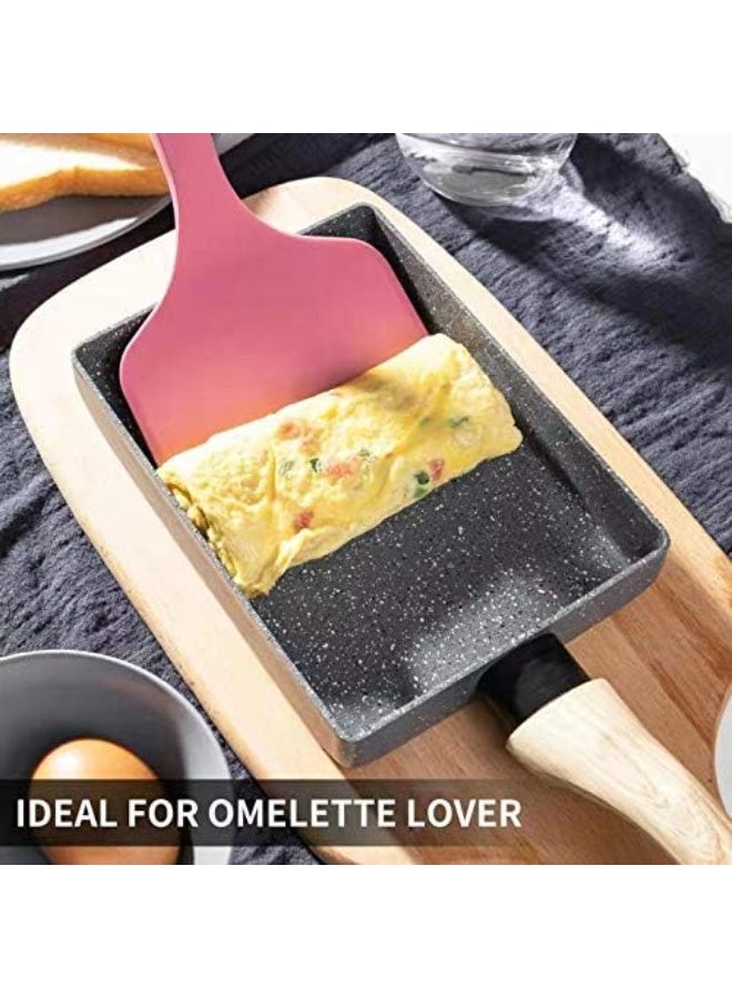 Japanese Omelette Pan,5"×7" Nonstick Tamagoyaki Egg Pan,Rectangle Small Frying Pan with Silicone Spatula & Brush,Black - Image 4